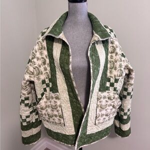 Green and Cream Quilted Women's Jacket